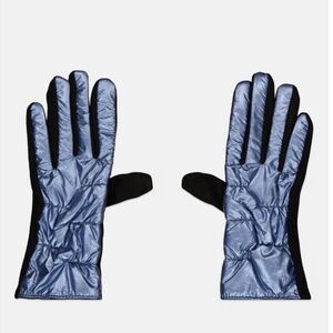 Justin Gregory Denim Blue Metallic Quilted Puffer Gloves  - NWT
